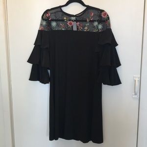 Sheer top LBD with floral embroidery